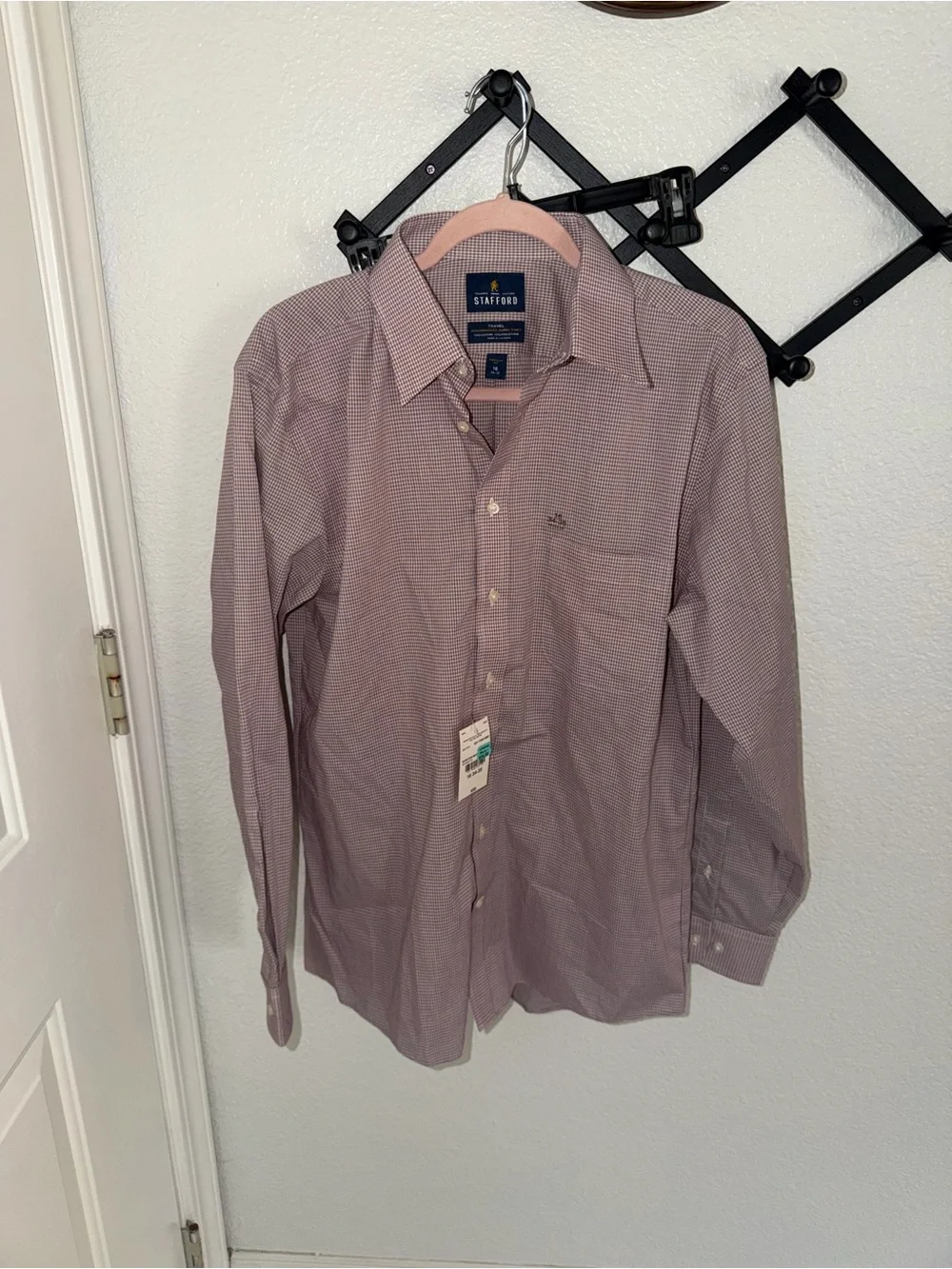 Stafford Travel Performance Dress Shirt Men’s 16 34/35 Check Button Up NWT